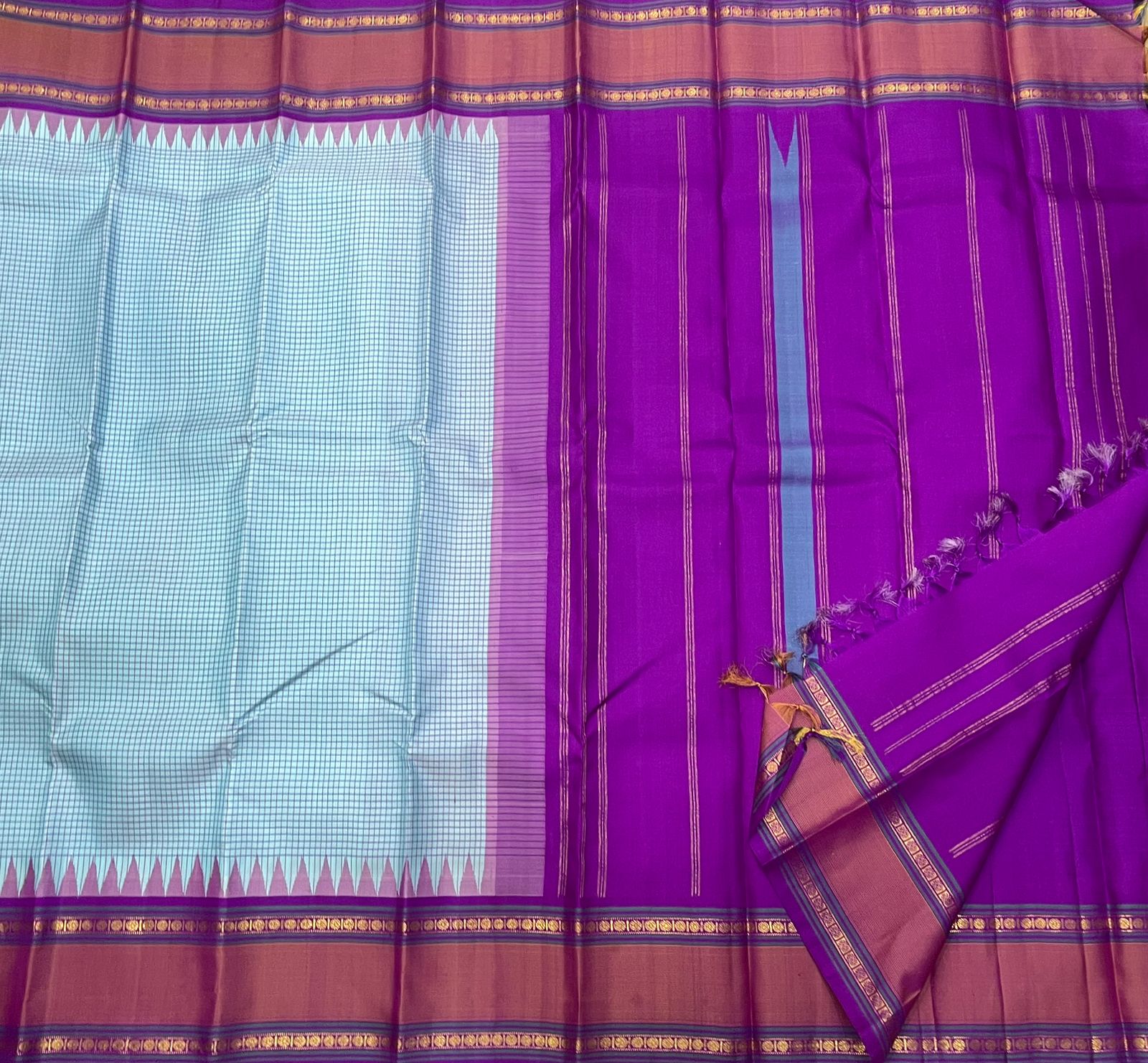 Pure Kanchipuram Handloom with Zari Korvai Checks  Bridal Silk Sarees